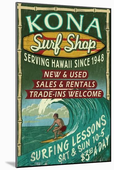 Kona, Hawaii - Surf Shop-Lantern Press-Mounted Art Print