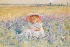 A Young Girl in a Field of Salvia, Oxeye Daisies and Meadow Foxtail, (W/C, Gouache)-Konstantin Egorovich Makovsky-Giclee Print