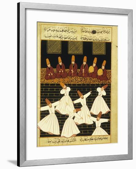 Konya Whirling Dervishes Ritual, 16th Century, Ottoman Miniature of the Anatolian School-null-Framed Giclee Print