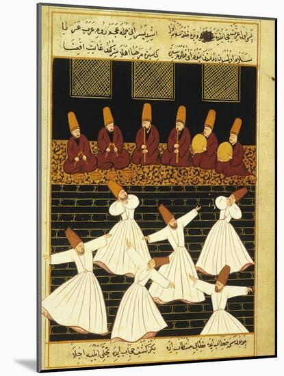 Konya Whirling Dervishes Ritual, 16th Century, Ottoman Miniature of the Anatolian School-null-Mounted Giclee Print