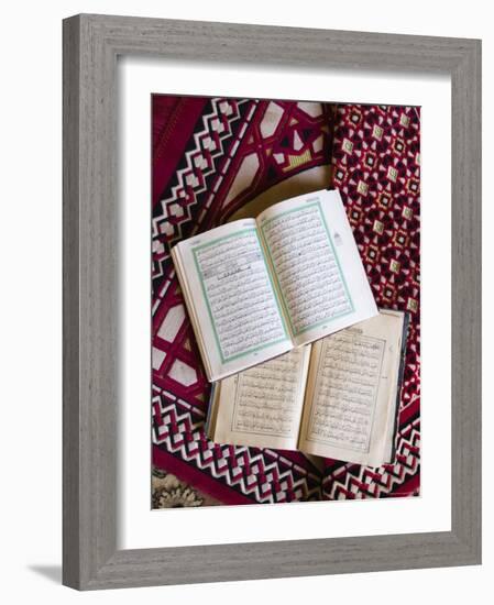 Koran in the Al Minitrib Fort Mosque, Sharqiya Region, Oman-Walter Bibikow-Framed Photographic Print