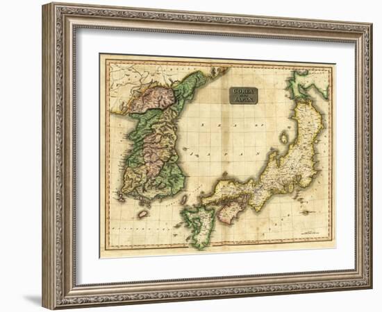 Korea and Japan - Panoramic Map-Lantern Press-Framed Art Print