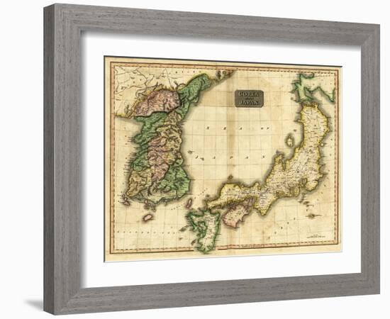 Korea and Japan - Panoramic Map-Lantern Press-Framed Art Print