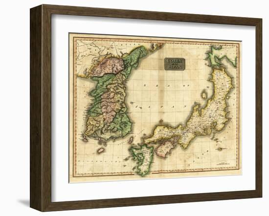 Korea and Japan - Panoramic Map-Lantern Press-Framed Art Print