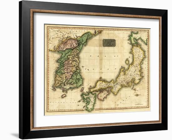 Korea and Japan - Panoramic Map-Lantern Press-Framed Art Print