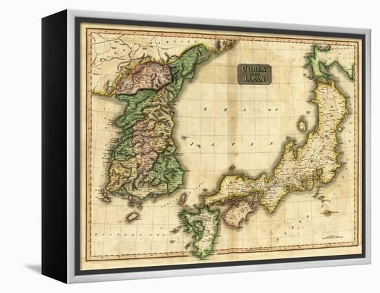 Korea and Japan - Panoramic Map-Lantern Press-Framed Stretched Canvas