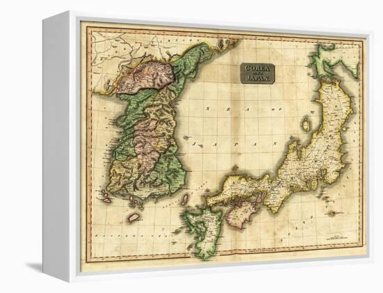 Korea and Japan - Panoramic Map-Lantern Press-Framed Stretched Canvas