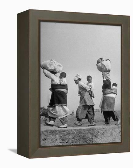 Korean Mothers and Children Giving Up Home for Third Time Because of the New Chinese Offensive-Joe Scherschel-Framed Premier Image Canvas