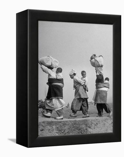 Korean Mothers and Children Giving Up Home for Third Time Because of the New Chinese Offensive-Joe Scherschel-Framed Premier Image Canvas