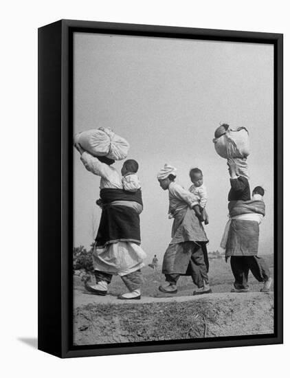 Korean Mothers and Children Giving Up Home for Third Time Because of the New Chinese Offensive-Joe Scherschel-Framed Premier Image Canvas