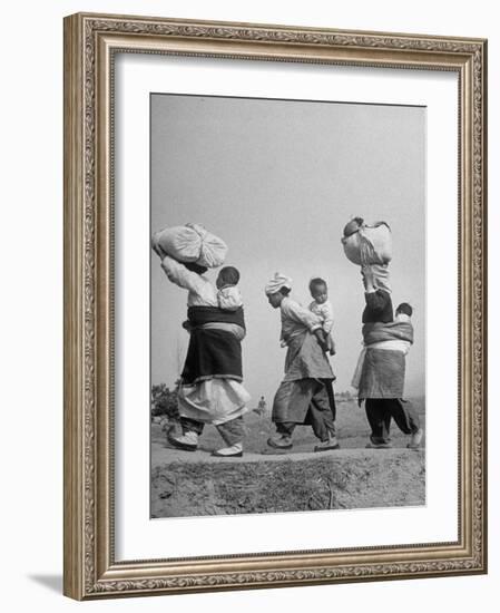 Korean Mothers and Children Giving Up Home for Third Time Because of the New Chinese Offensive-Joe Scherschel-Framed Photographic Print