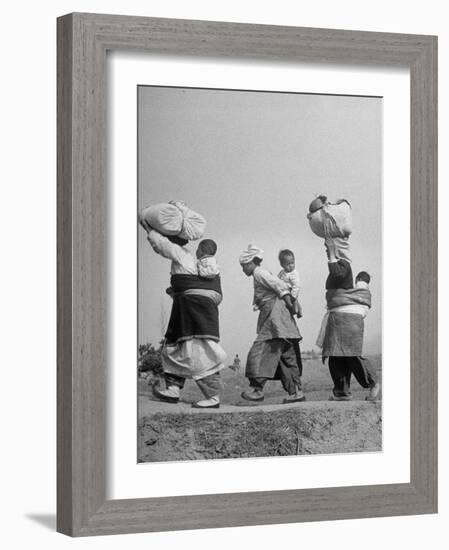 Korean Mothers and Children Giving Up Home for Third Time Because of the New Chinese Offensive-Joe Scherschel-Framed Photographic Print