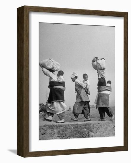 Korean Mothers and Children Giving Up Home for Third Time Because of the New Chinese Offensive-Joe Scherschel-Framed Photographic Print
