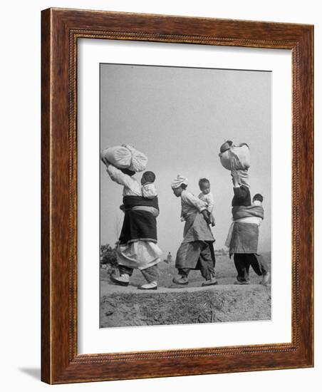 Korean Mothers and Children Giving Up Home for Third Time Because of the New Chinese Offensive-Joe Scherschel-Framed Photographic Print