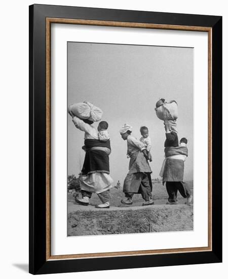 Korean Mothers and Children Giving Up Home for Third Time Because of the New Chinese Offensive-Joe Scherschel-Framed Photographic Print