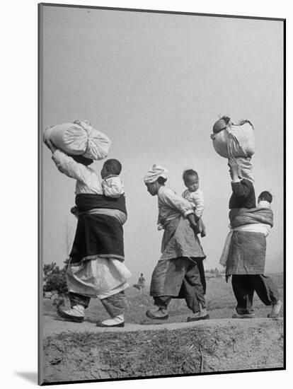 Korean Mothers and Children Giving Up Home for Third Time Because of the New Chinese Offensive-Joe Scherschel-Mounted Photographic Print