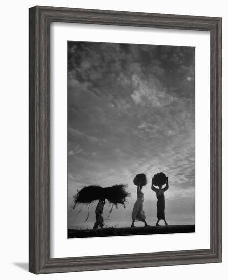 Korean Peasants Carrying Bundles on Their Heads-Michael Rougier-Framed Photographic Print
