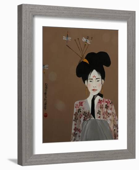 Korean Princess with Dragonflies,2017-Susan Adams-Framed Giclee Print