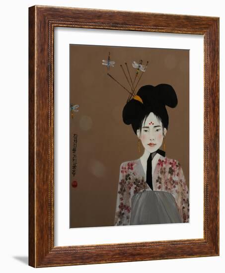 Korean Princess with Dragonflies,2017-Susan Adams-Framed Giclee Print