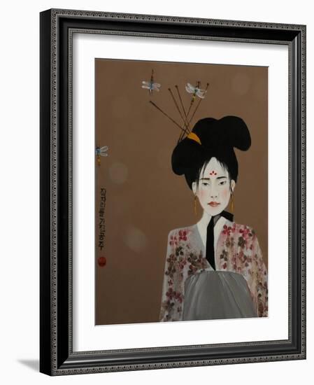 Korean Princess with Dragonflies,2017-Susan Adams-Framed Giclee Print