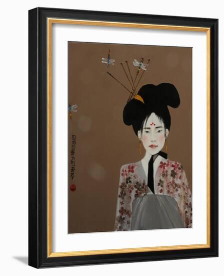 Korean Princess with Dragonflies,2017-Susan Adams-Framed Giclee Print