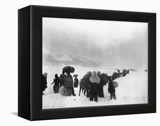 Korean Refugees Slog Through Snow Outside of Kangnung (Gangneung)-null-Framed Stretched Canvas