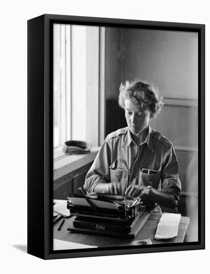 Korean War Correspondent Marguerite Higgins Typing Up a Story-Carl Mydans-Framed Premier Image Canvas