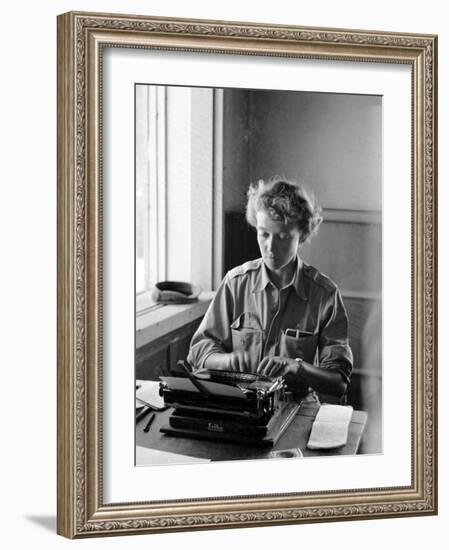 Korean War Correspondent Marguerite Higgins Typing Up a Story-Carl Mydans-Framed Photographic Print