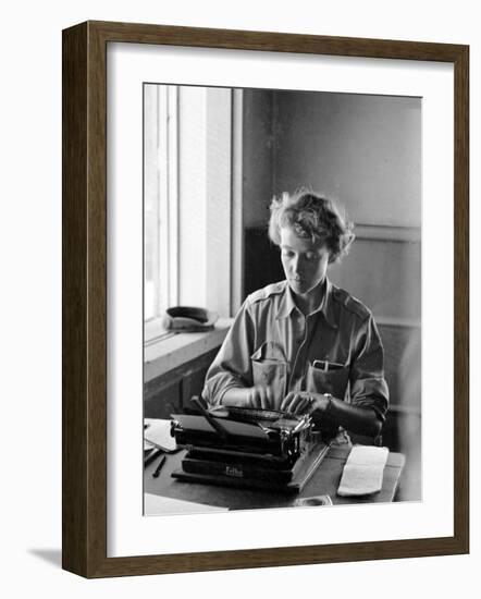 Korean War Correspondent Marguerite Higgins Typing Up a Story-Carl Mydans-Framed Photographic Print