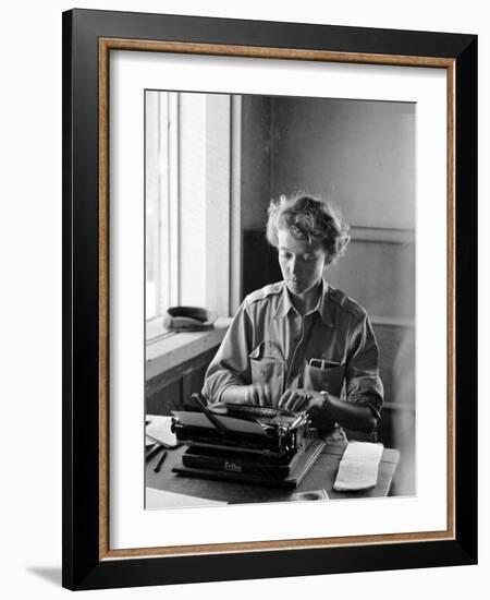 Korean War Correspondent Marguerite Higgins Typing Up a Story-Carl Mydans-Framed Photographic Print