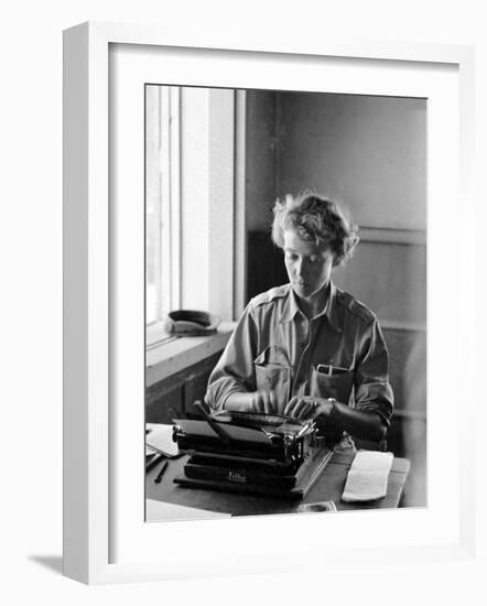 Korean War Correspondent Marguerite Higgins Typing Up a Story-Carl Mydans-Framed Photographic Print