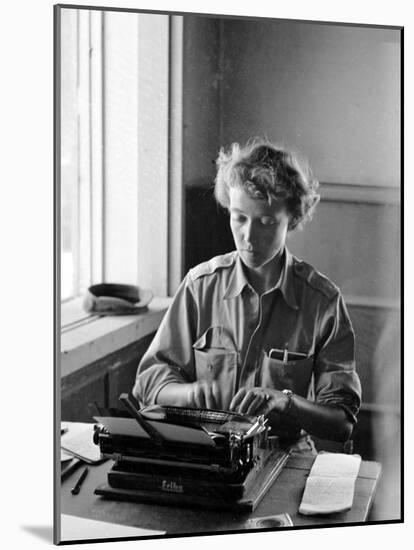 Korean War Correspondent Marguerite Higgins Typing Up a Story-Carl Mydans-Mounted Photographic Print