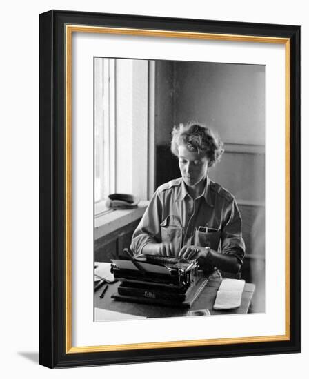 Korean War Correspondent Marguerite Higgins Typing Up a Story-Carl Mydans-Framed Photographic Print