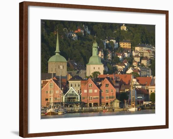 Kos Church and Dom Church Tower behind Bergen's Harbor, Norway-Russell Young-Framed Photographic Print
