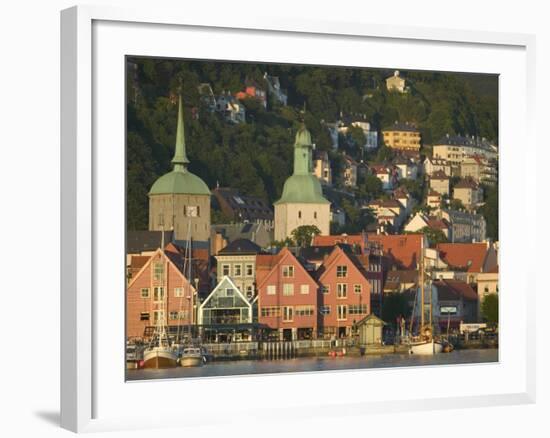 Kos Church and Dom Church Tower behind Bergen's Harbor, Norway-Russell Young-Framed Photographic Print