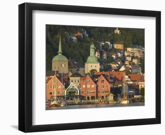 Kos Church and Dom Church Tower behind Bergen's Harbor, Norway-Russell Young-Framed Photographic Print