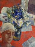 Head of a Woman and a Vase of Flowers, 1921-Kosjma Ssergej Petroff-Wodkin-Giclee Print