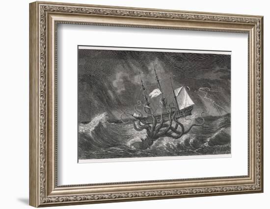 Kraken Attacking a Sailing Vessel During a Storm-E. Etherington-Framed Photographic Print