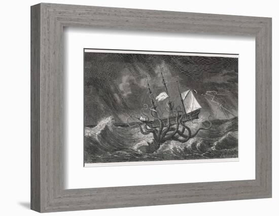 Kraken Attacking a Sailing Vessel During a Storm-E. Etherington-Framed Photographic Print