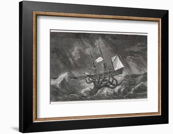 Kraken Attacking a Sailing Vessel During a Storm-E. Etherington-Framed Photographic Print