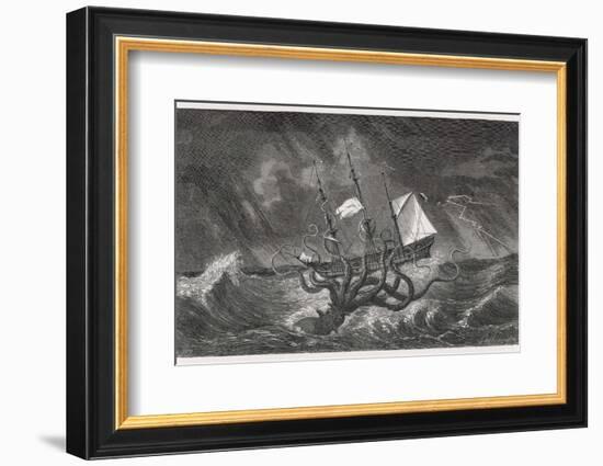 Kraken Attacking a Sailing Vessel During a Storm-E. Etherington-Framed Photographic Print