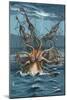 Kraken Attacking Ship-Lantern Press-Mounted Art Print