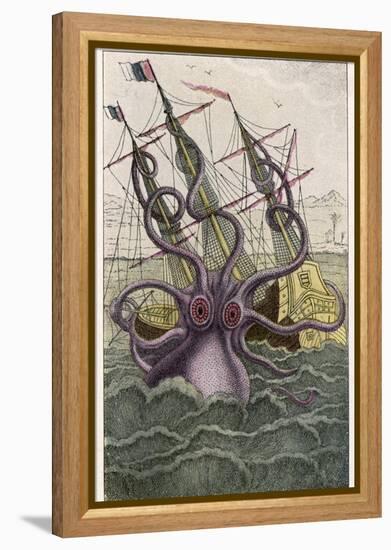 Kraken Attacks a Sailing Vessel-Denys De Montfort-Framed Premier Image Canvas