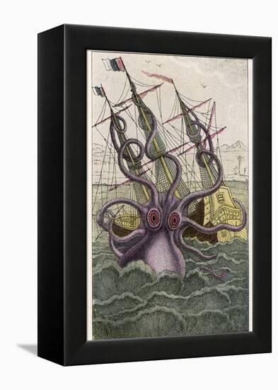 Kraken Attacks a Sailing Vessel-Denys De Montfort-Framed Premier Image Canvas