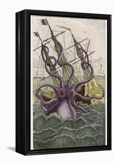 Kraken Attacks a Sailing Vessel-Denys De Montfort-Framed Premier Image Canvas