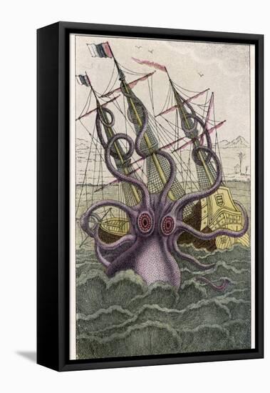 Kraken Attacks a Sailing Vessel-Denys De Montfort-Framed Premier Image Canvas