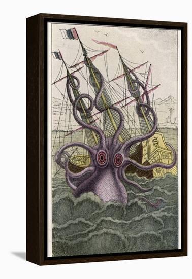 Kraken Attacks a Sailing Vessel-Denys De Montfort-Framed Premier Image Canvas