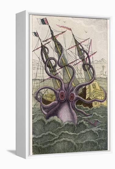 Kraken Attacks a Sailing Vessel-Denys De Montfort-Framed Premier Image Canvas