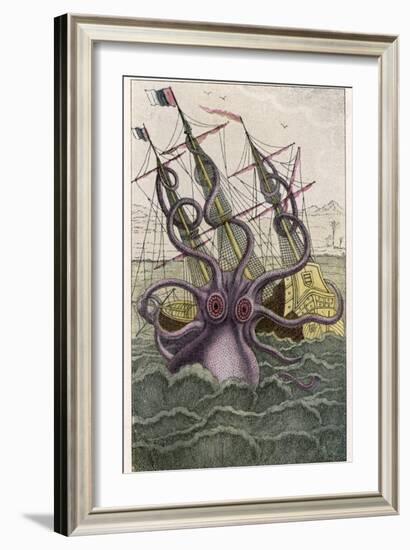 Kraken Attacks a Sailing Vessel-Denys De Montfort-Framed Photographic Print