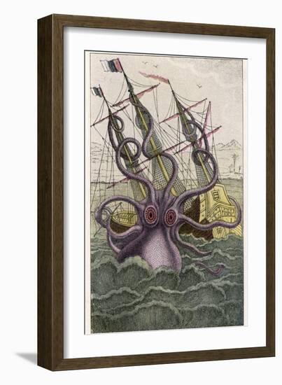 Kraken Attacks a Sailing Vessel-Denys De Montfort-Framed Premium Photographic Print